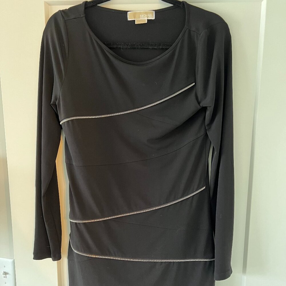 Michael Kors Black Zipper Bodycon Dress Size S